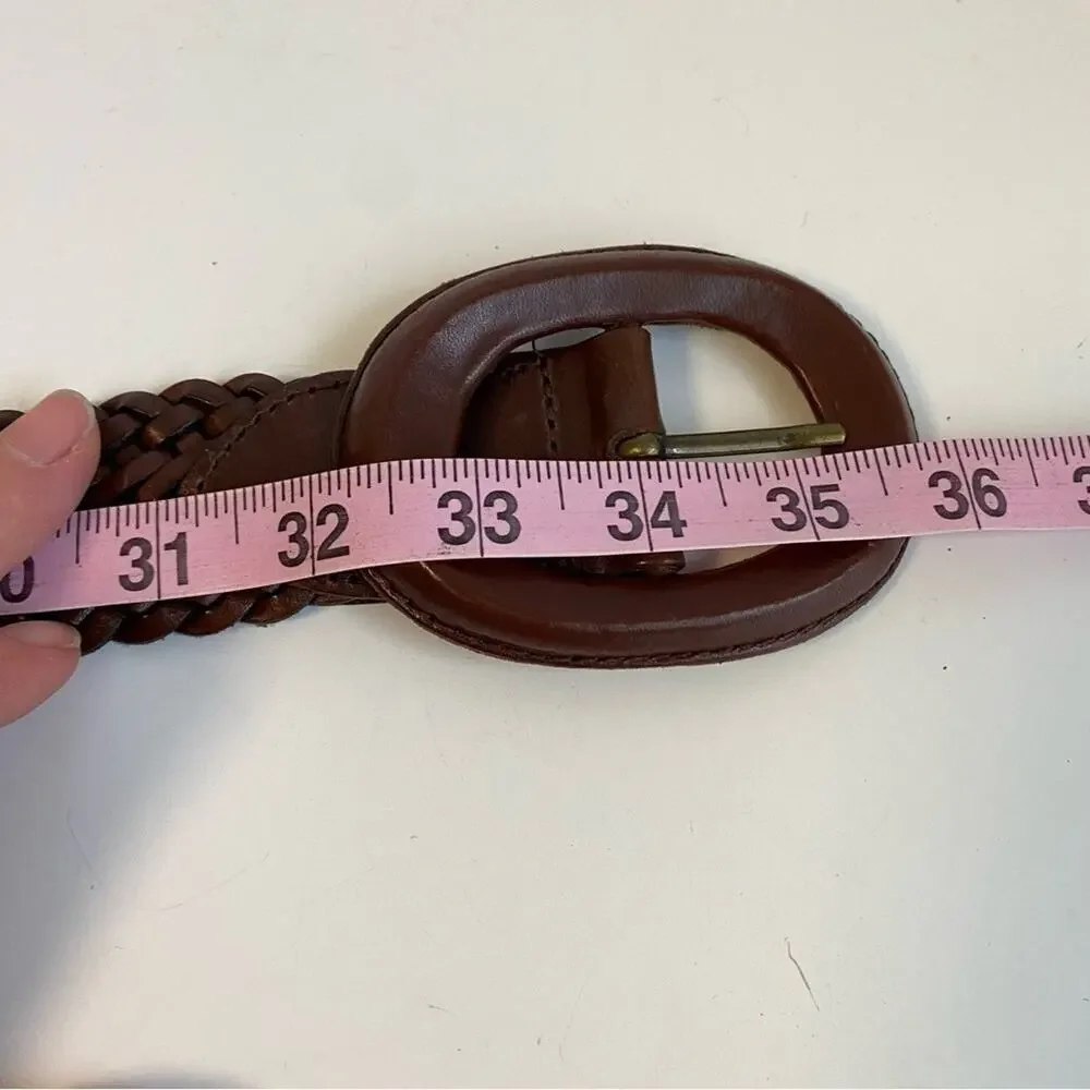 Vintage Statement Belt Brown Woven Leather Braided Y2K Eddie Bauer Womens Medium